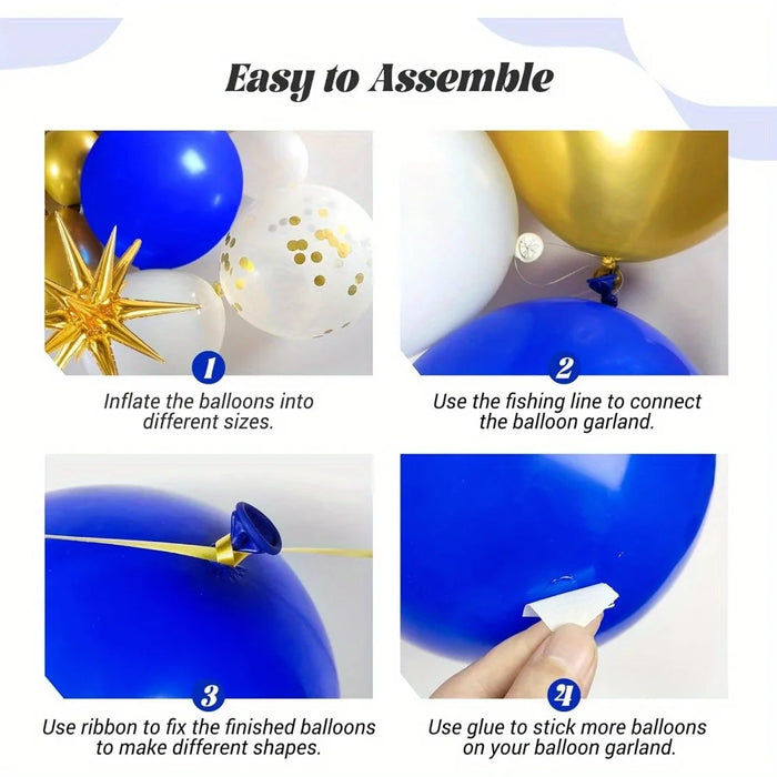 136Pcs Royal Blue And Gold Balloon Arched Garland Set Suitable For Anniversary Wedding New Year And Birthday Party Decoration
