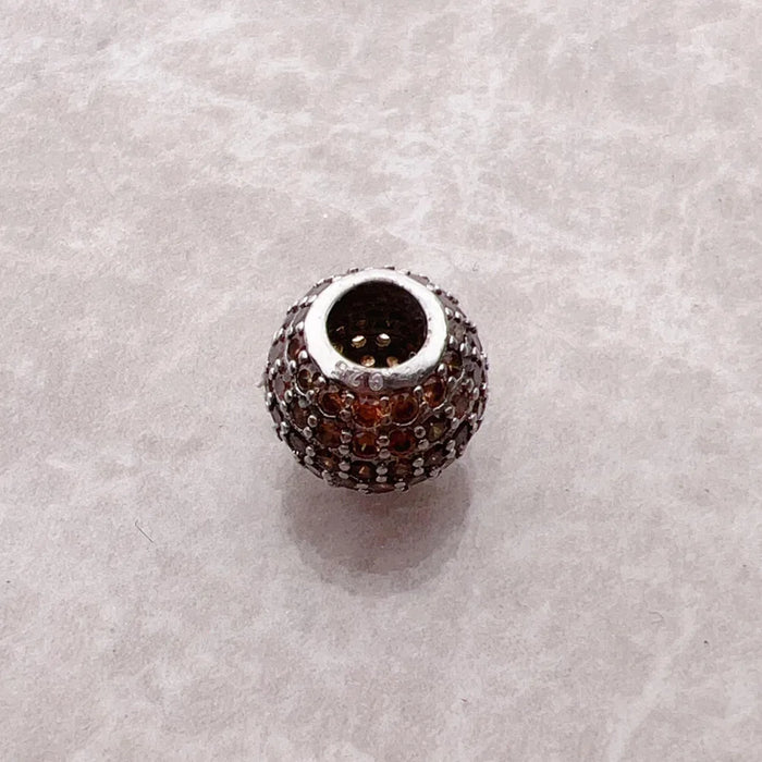 925 Sterling Silver Champagne Zircon Pave Bead Charm For Women