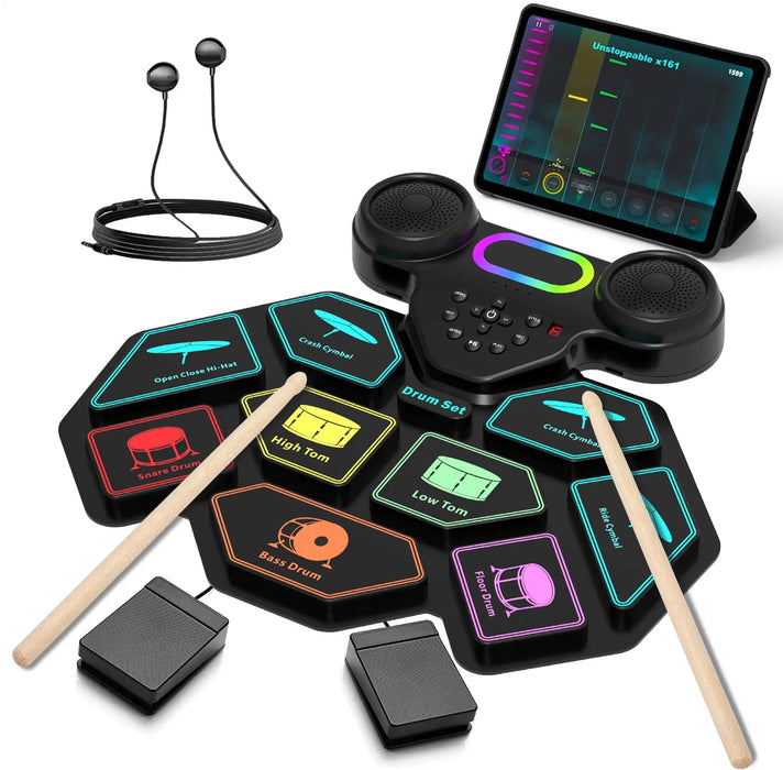 Portable Electronic Drum Set For Kids & Adults 9 Pads With Headphone Jack & Speaker
