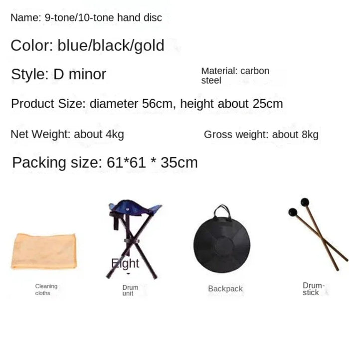 432Hz 10 9 Notes 22 Inch Golden Steel Tongue Handpan Drum For Yoga Meditation