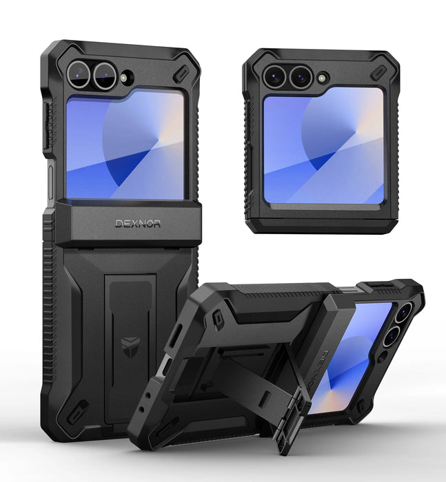 For Samsung Galaxy Z Flip 6 Hinge Protection Dual Layer Rugged Shockproof Full-Body Protective Case With Kickstand