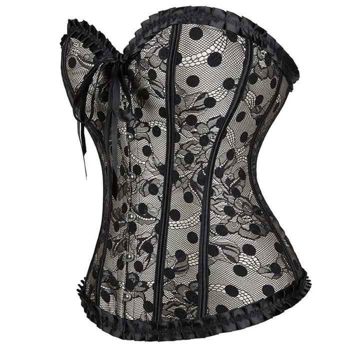 Fishbones Women Ruffled Lace Boned Corset Bustier Plus Size