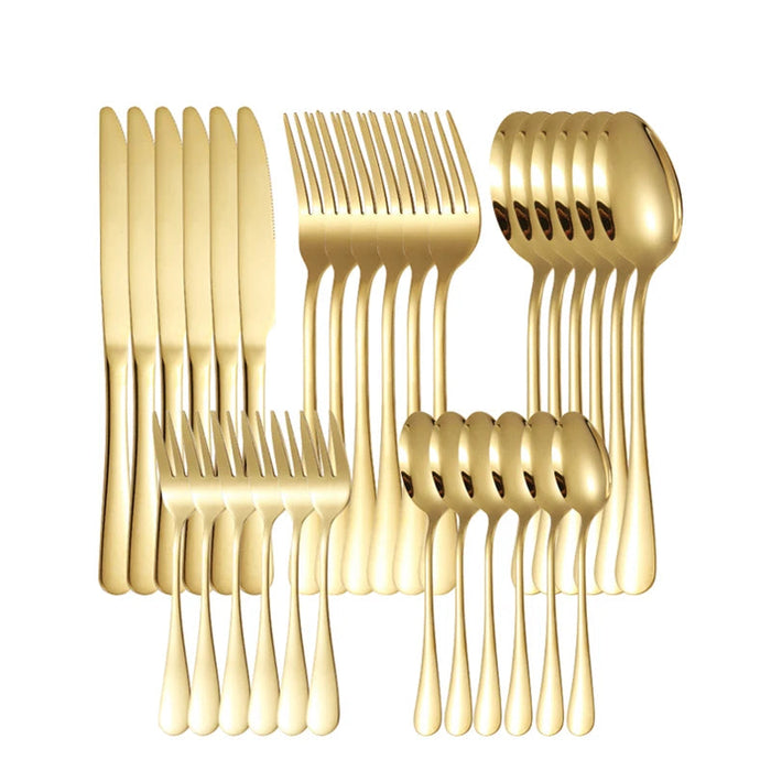 6 / 30 Piece Golden Stainless Steel Tableware Set For Hotels