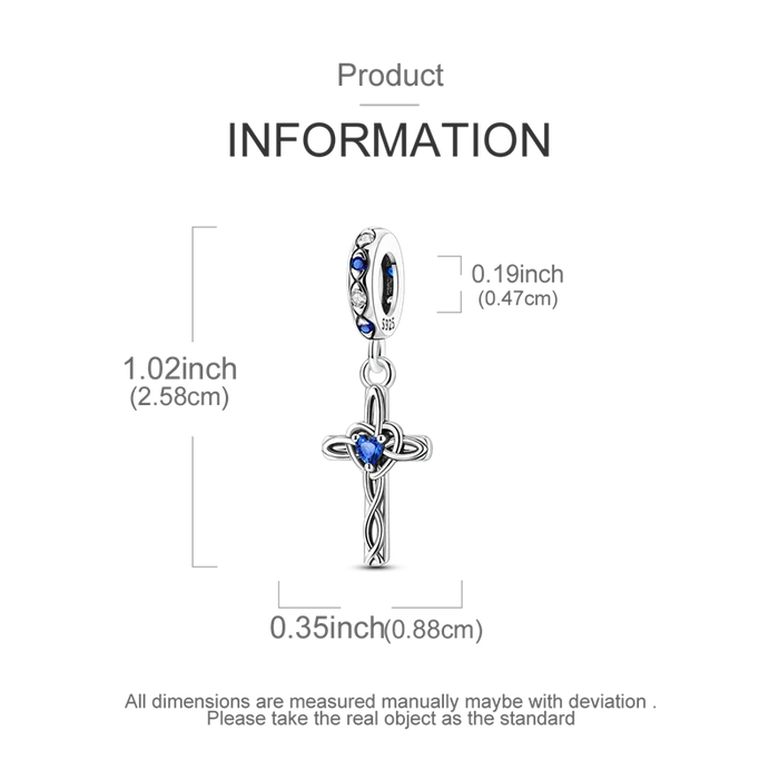 925 Sterling Silver Blue Cross Pendant Fits Pan Bracelet Diy Gift