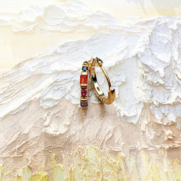 925 Sterling Silver Colourful Stone Creole Hinged Hoop Earrings For Women