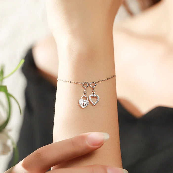 925 Sterling Silver Romantic Keyhole Hearts Charm For Bracelet Or Necklace