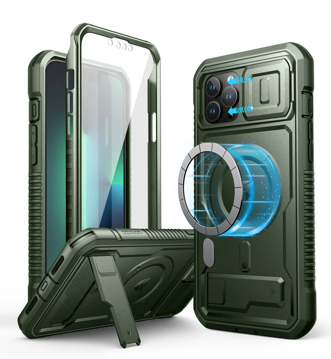 For Iphone 13 Pro Max Full Body Rugged Armor Shockproof Magnetic Case With Camera Case And Built-In Screen Protector Kickstand