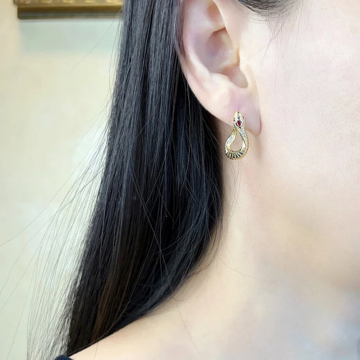 925 Sterling Silver Boho Snake Hinged Hoops Fine Jewelry For Women