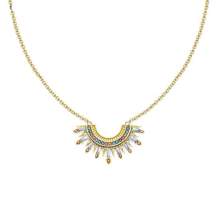 925 Sterling Silver Autumn Sun Beams Necklace Gold Plated Colourful Bohemian Jewelry For Women