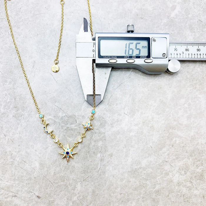 925 Sterling Silver Bohemia Star & Moon Necklace Fine Jewelry For Women