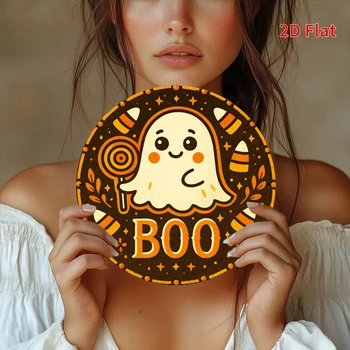 Retro Round Iron Sign Cute Ghosts & Candies For Bedroom Dining Or Living Room
