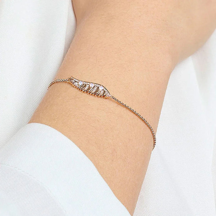925 Sterling Silver Phoenix Wing Rose Gold Bracelet With Pink Stones Link Chain For Women