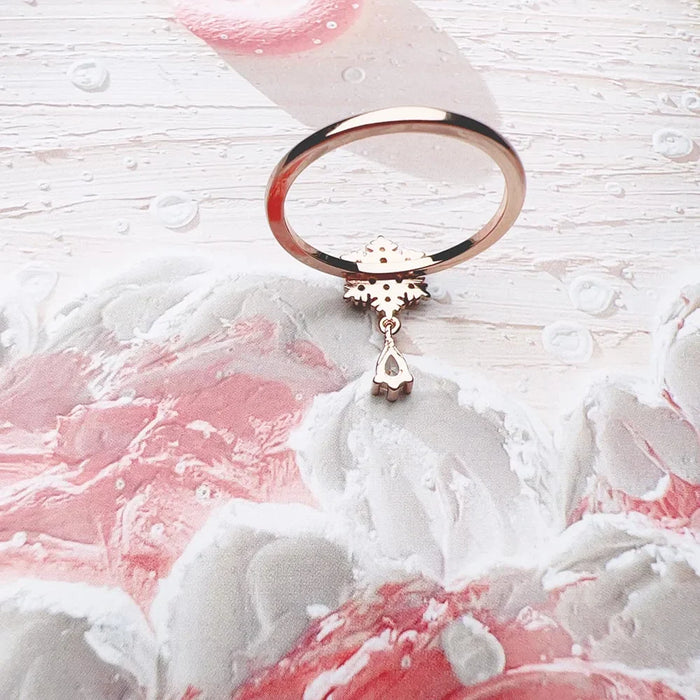 925 Sterling Silver Snowflake Rose Gold Ring With White Stones Romantic Gift For Women