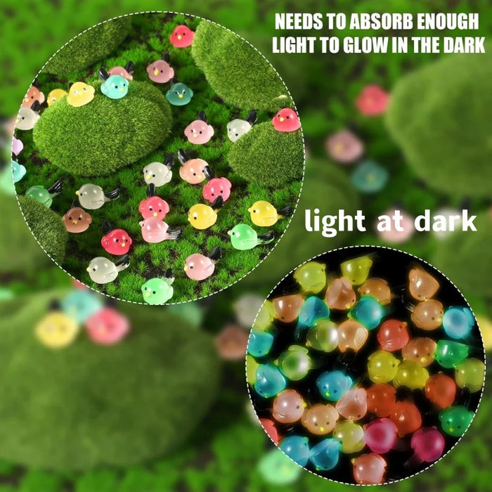 8 Colors Glow In The Dark Mini Birds Resin Figures Micro Landscape