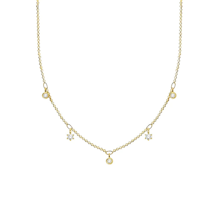 925 Sterling Silver Gold Chain Necklace With White Stones Fine Jewelry For Women European Design