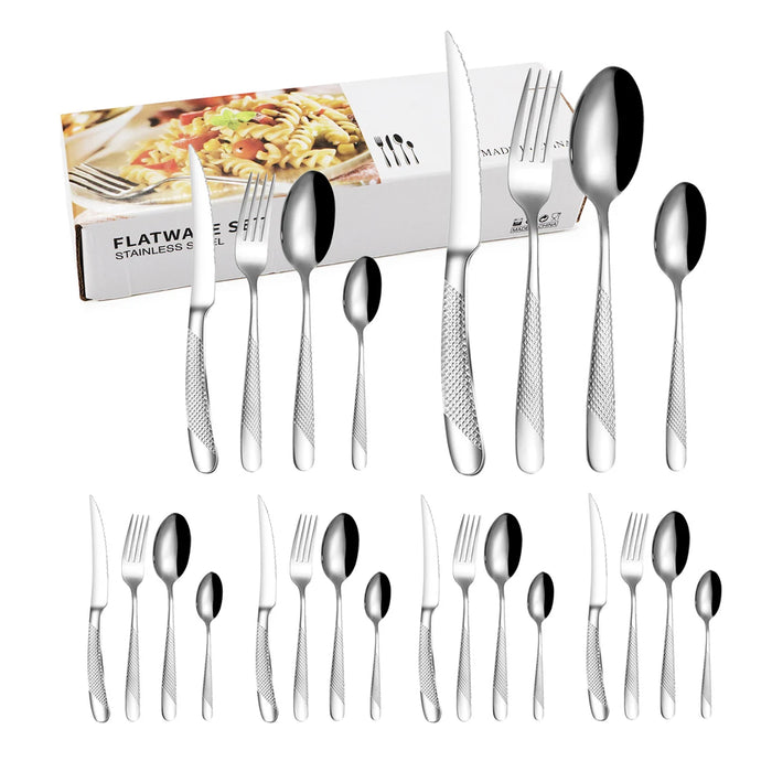 24 Piece Stainless Steel Tableware Set With Colourful Box Packaging
