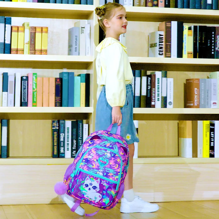 16.5 Inch Cat Backpack Set For Girls Waterproof Lightweight