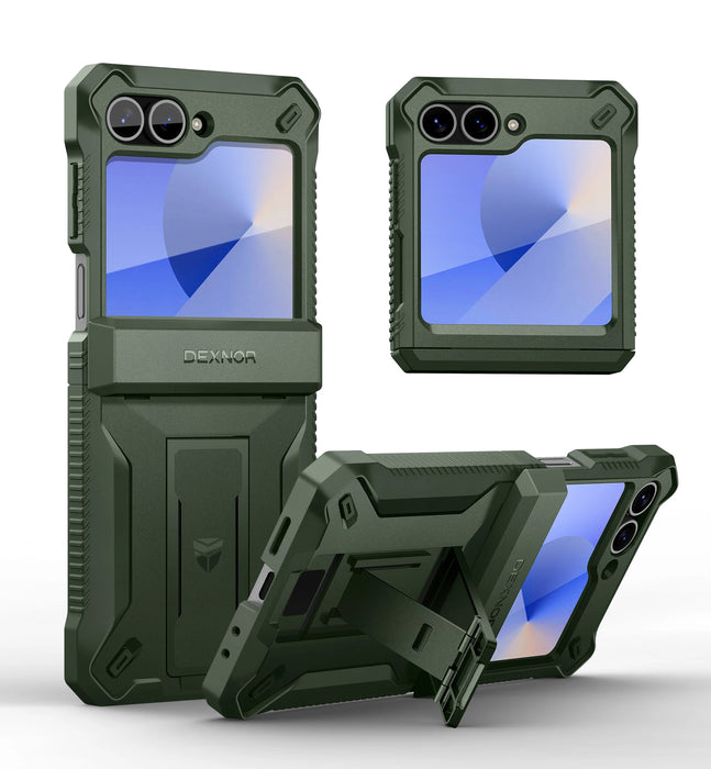 For Samsung Galaxy Z Flip 6 Hinge Protection Dual Layer Rugged Shockproof Full-Body Protective Case With Kickstand