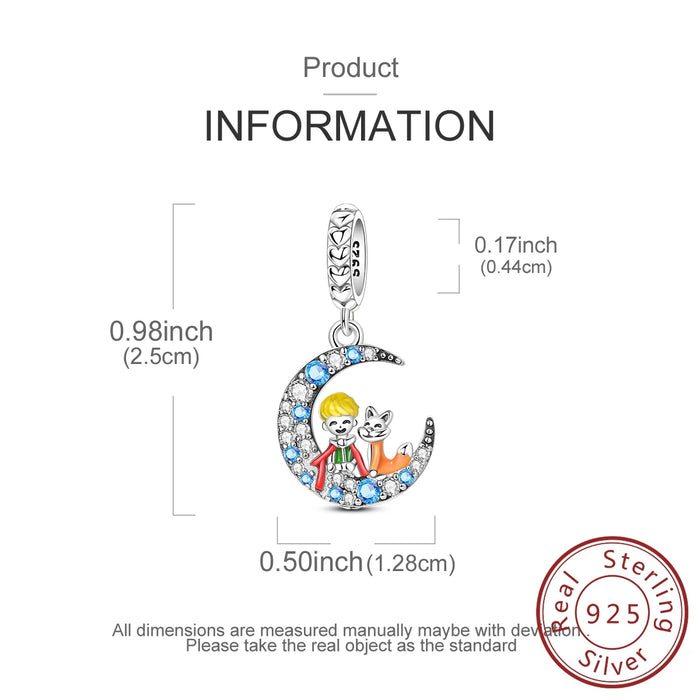 925 Sterling Silver Little Prince & Fox Pendant Fits Bracelet / Necklace Diy Gift