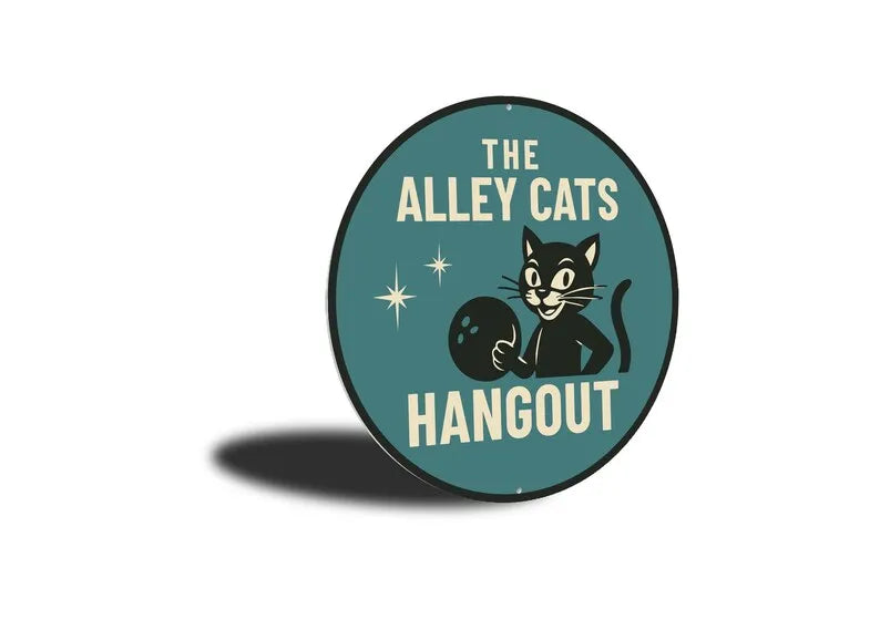 Cat-Themed Bowling Alley Sign Metal Decor