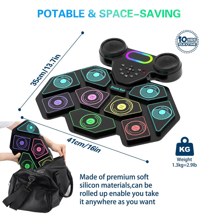 Portable Electronic Drum Set For Kids & Adults 9 Pads With Headphone Jack & Speaker