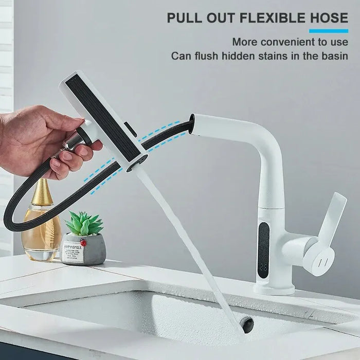 3 Way Digital Basin Faucet with Pull Out Sprayer