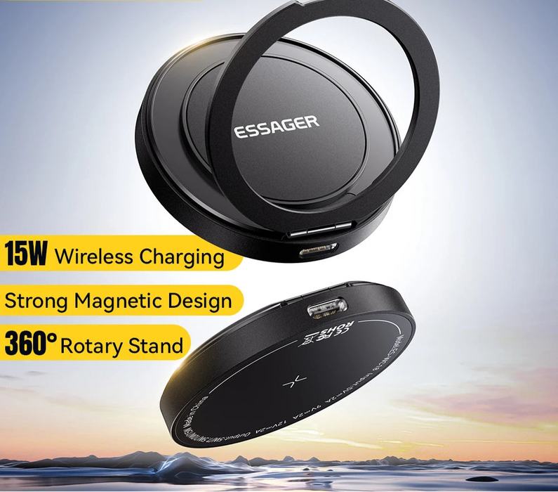 Magnetic Wireless Charger With Holder 15W Fast Charging For Iphone16 15 14 13Pro Max Airpods Mini Wireless Phone Charger