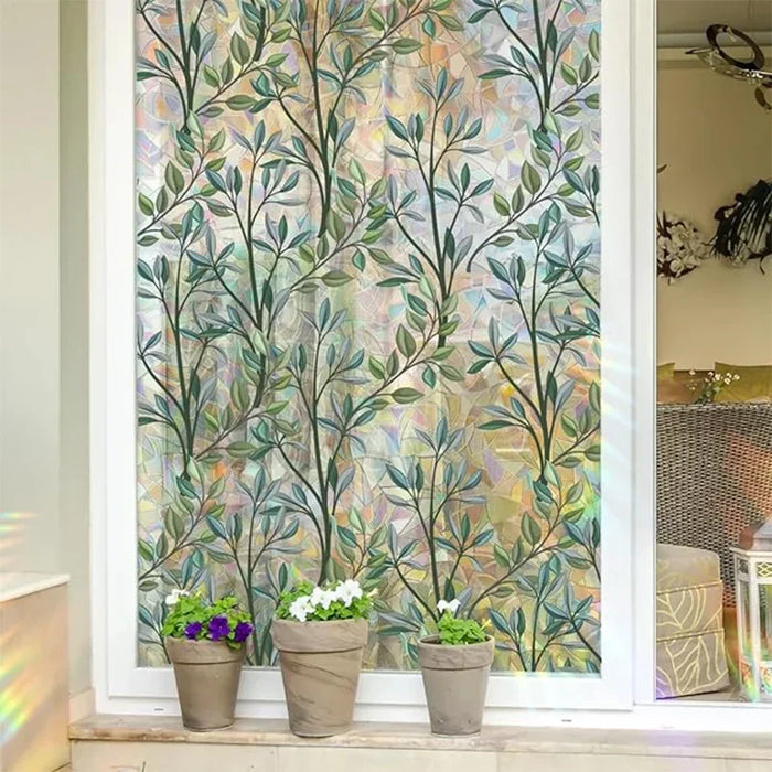 Green Vines Leaves Stained Glass Window Film - Frosted Decals For Kitchen Door