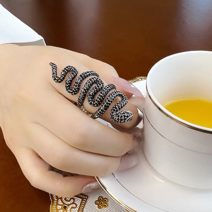 925 Sterling Silver Vintage Black Snake Ring Women