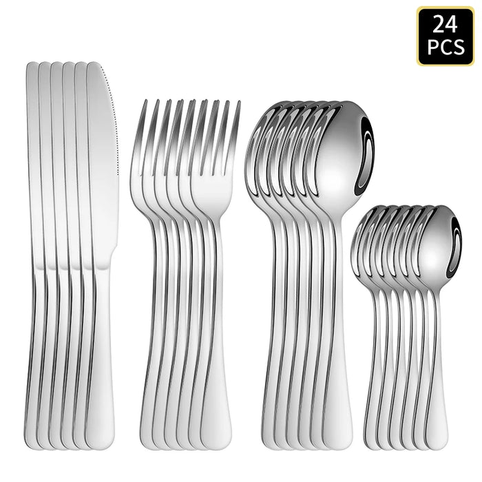 4 / 16 / 24 Piece Stainless Steel Cutlery Set Round Handle Wedding / Hotel