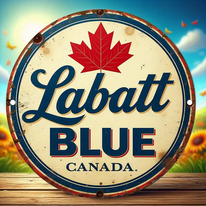 Vintage Labatt Blue Canada Beer Sign Rustic Round Aluminum Wall Art