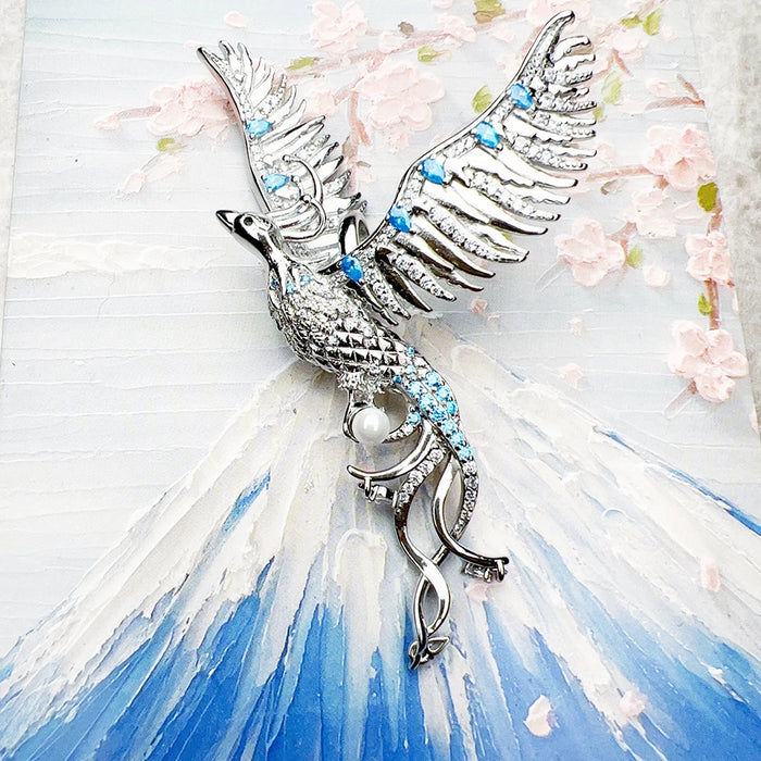 925 Sterling Silver Phoenix Blue Stone Pendant Romantic Gift For Her