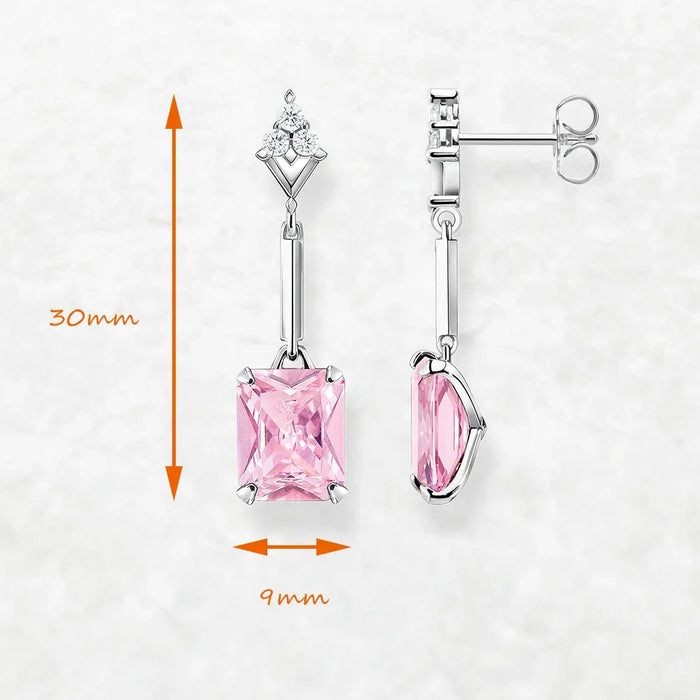 925 Sterling Silver Stylish Pink Stone Drop Earrings For Women
