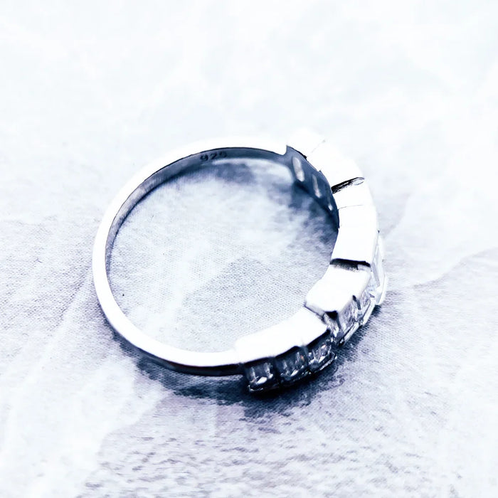 925 Sterling Silver Baguette Cut White Stone Ring European Style Fine Jewelry For Women