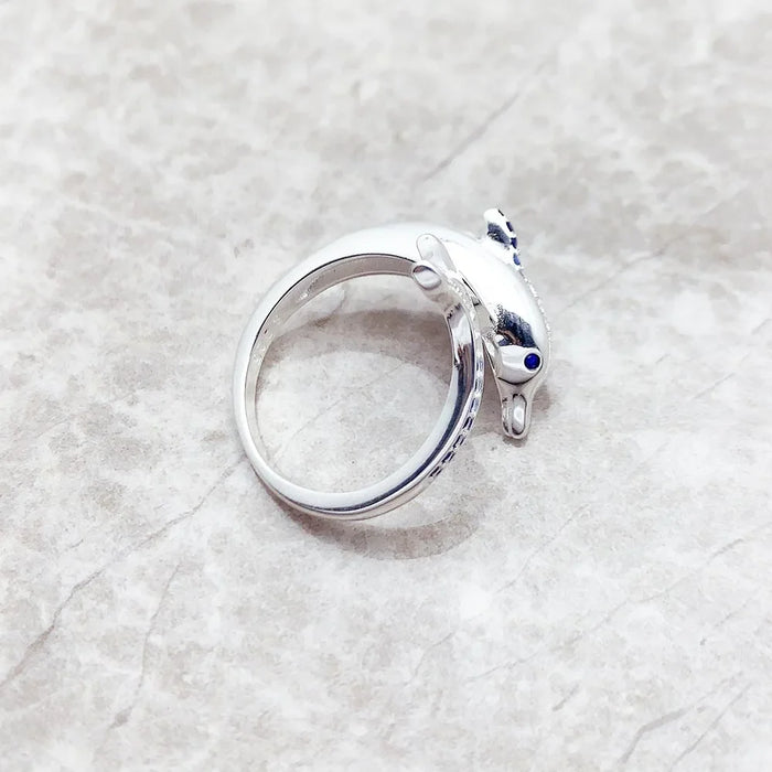 925 Sterling Silver Blue Stone Dolphin Ring Cheerful For Women