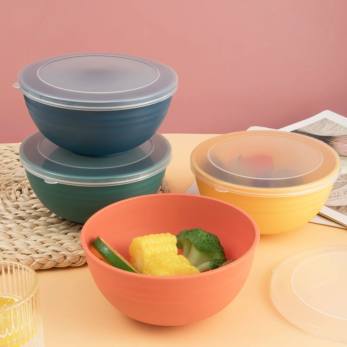 2 / 4 / 6 Piece Reusable Plastic Bowls With Lids For Home Kitchen Camping Work School