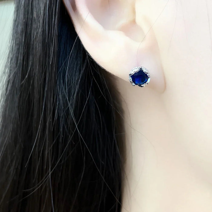 925 Sterling Silver Dark Blue Lotus Stud Earrings