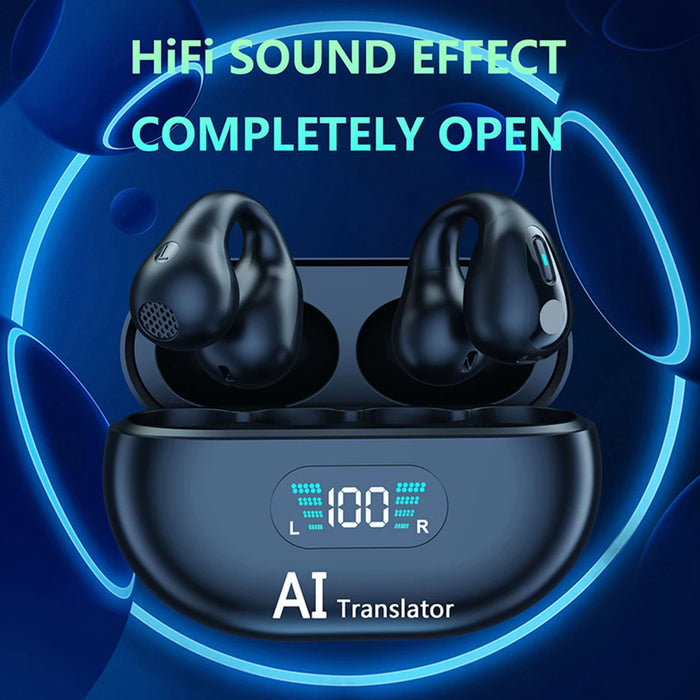 Q7 Smart Ai Translator Earbuds 144 Languages Real-Time Two-Way Earbuds Translation Earphones Bluetooth 5.4 Earbuds Ear Clip