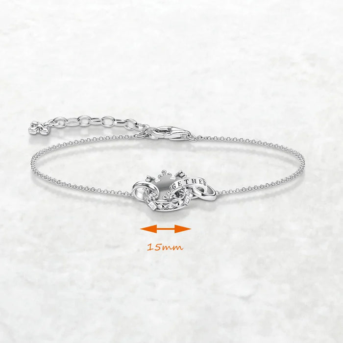 925 Sterling Silver Forever Together Crown Bracelet Romantic Gift