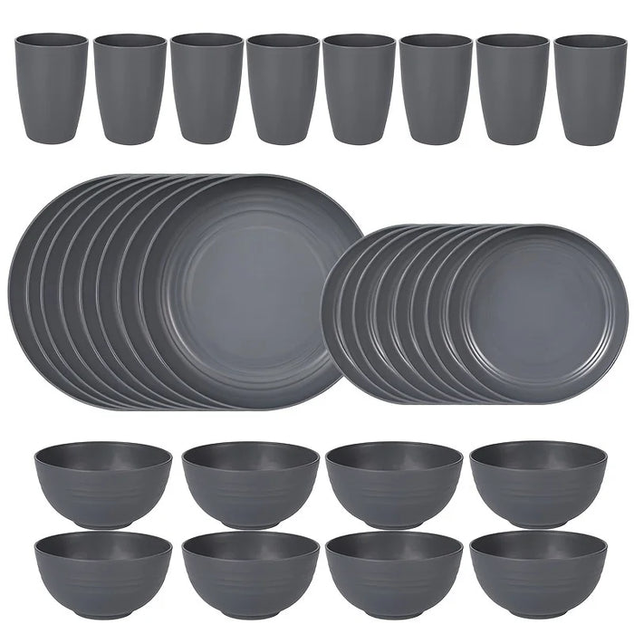16 / 32 Piece Plastic Tableware Set Reusable Microwave & Dishwasher Safe Includes Dinnerware