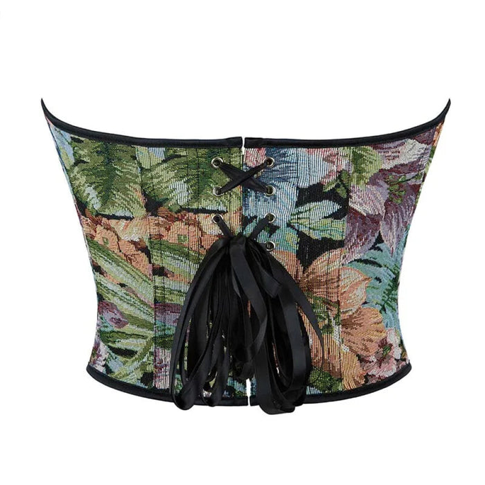 Floral Print Overbust Corset Monet Garden Style Lace Up Slimming Shapers