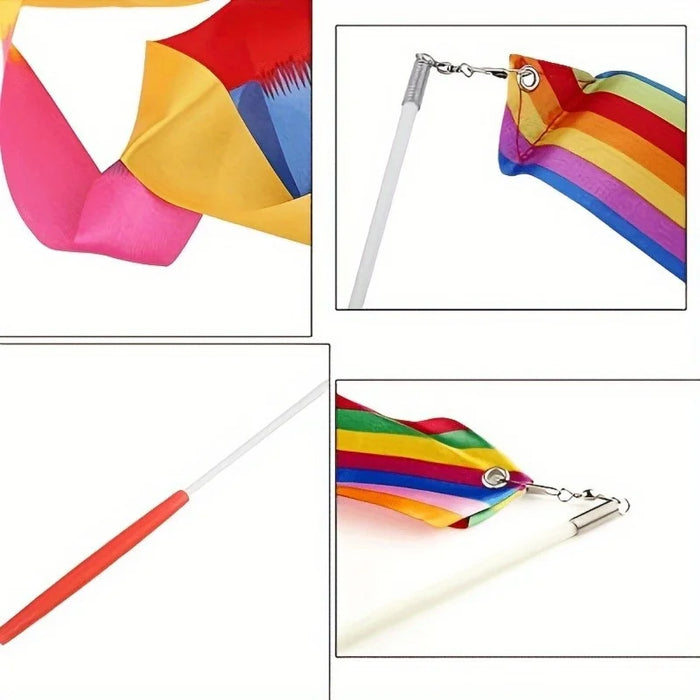 2 Pack Rainbow Dance Ribbons With Stick For Kids