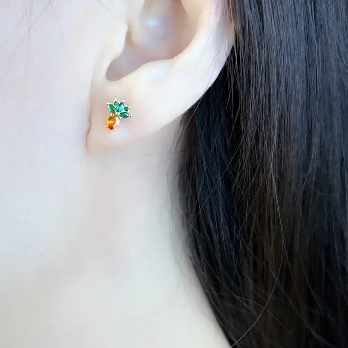 925 Sterling Silver Gold Pineapple Stud Earrings For Women