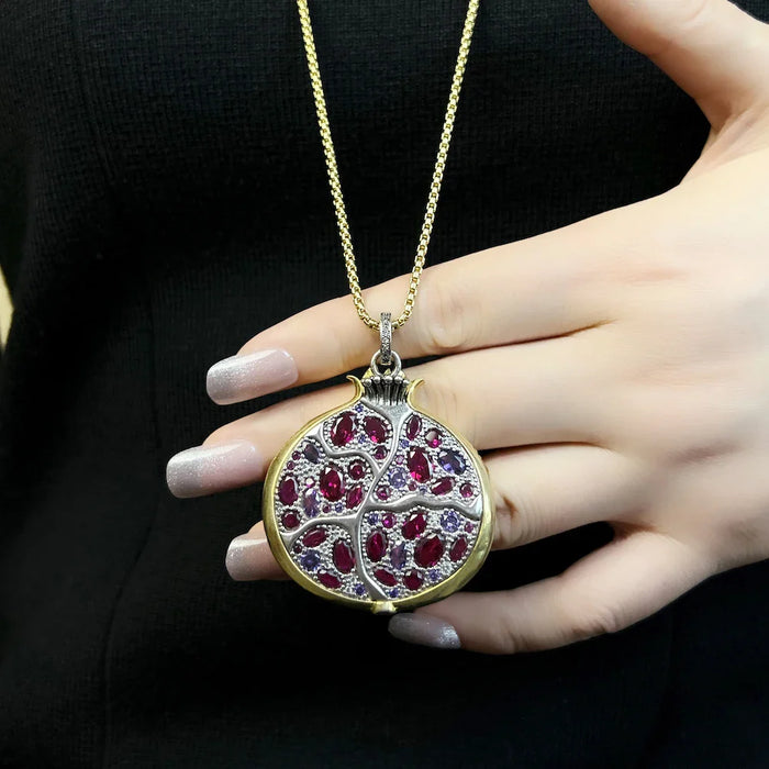 925 Sterling Silver Pomegranate Chain Necklace Fine Jewelry For Women