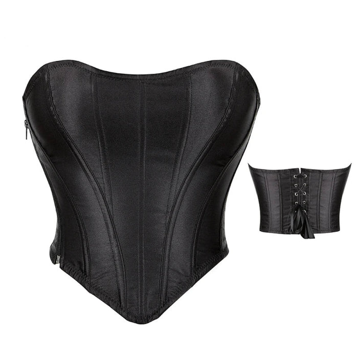 Summer Satin Overbust Corset Plus Size Xs-6Xl Black Lace Up With Zip