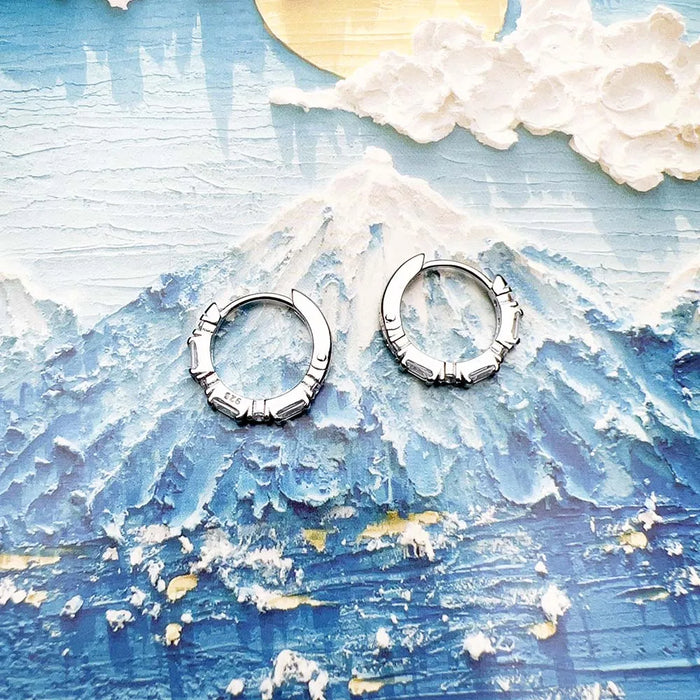 925 Sterling Silver Real Hinged Hoop Earrings With White Zircon Fine Jewelry For Women