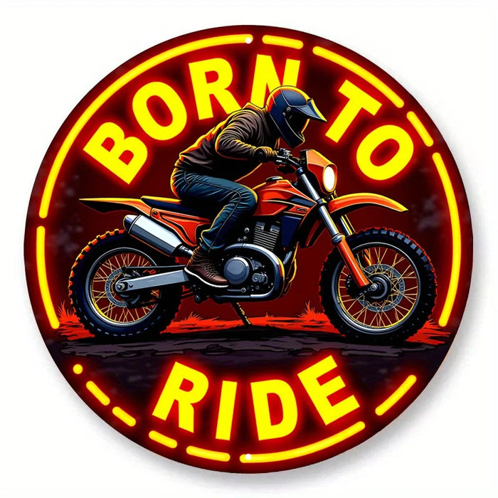 Distressed Neon Dirt Bike Metal Sign Vibrant Orange / Yellow Glow