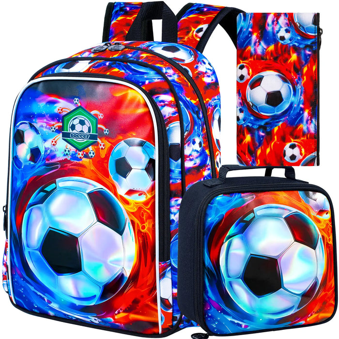 16 Inch Soccer Backpack With Lunch Box For Boys