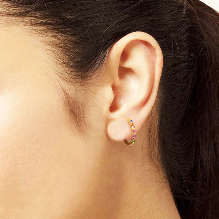 925 Sterling Silver Colourful Stone Creole Hinged Hoop Earrings For Women