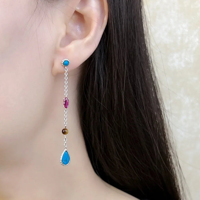 925 Sterling Silver Autumn Water Drop Earrings Turquoise Fine Jewelry For Women Riviera Colours Europe Happiness